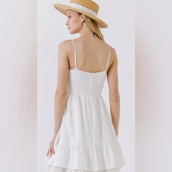 "NWT" Endless Rose Two Tiered  Midi Dress- Off White- Size Medium - Picture 2 of 12
